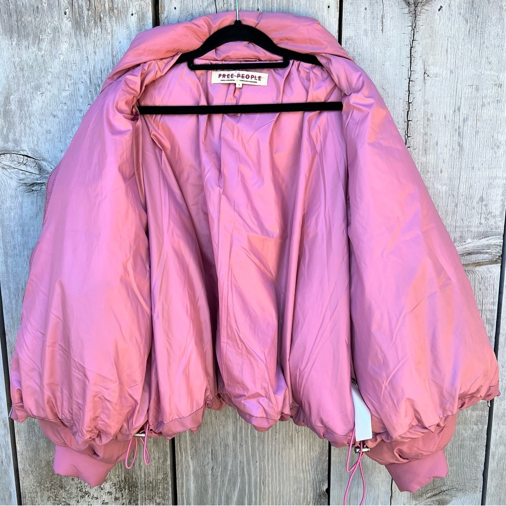 NWT Free People mauve pink rose full zip oversized winter puffer jacket - Picture 13 of 14